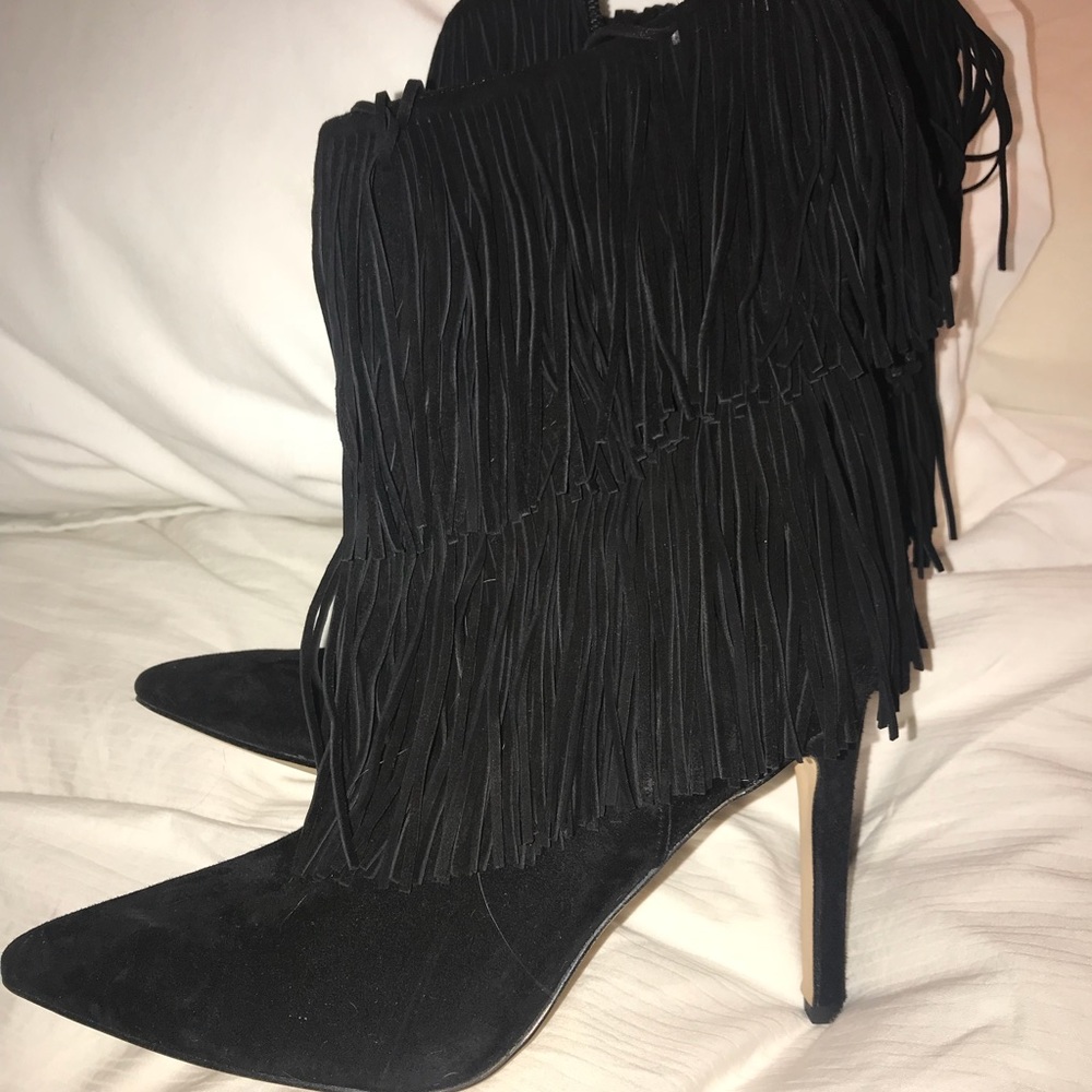 Black Suede Fringe Sam Edelman Booties